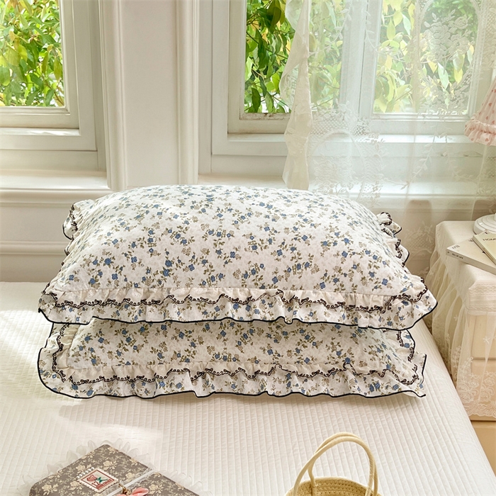 91家纺网 家纺一手货源 找家纺 圣比熊 2026新款A类云朵棉蕾丝双层花边枕套宿舍单人单只一只装枕芯48x74cm内胆套 蓝岛风铃