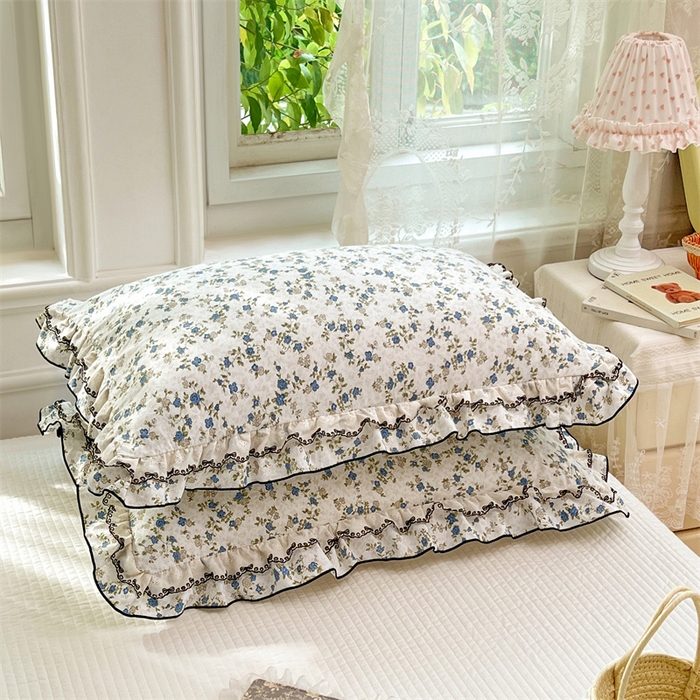 91家纺网 家纺一手货源 找家纺 圣比熊 2026新款A类云朵棉蕾丝双层花边枕套宿舍单人单只一只装枕芯48x74cm内胆套 蓝岛风铃