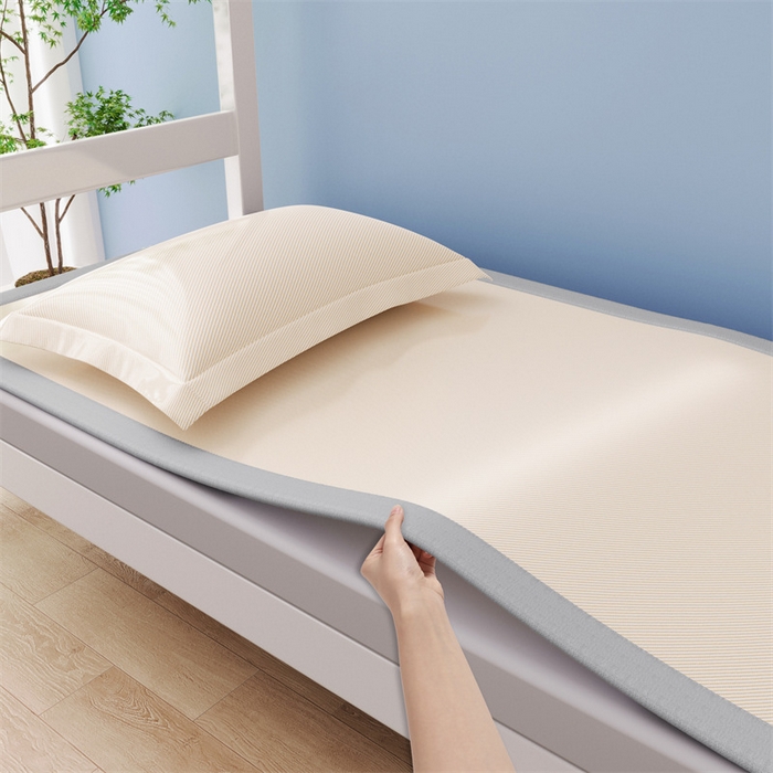 91家纺网 家纺一手货源 找家纺 女子家纺 2026新款学生床斜纹冰丝刺绣款凉席席子凉席 杏仁咖