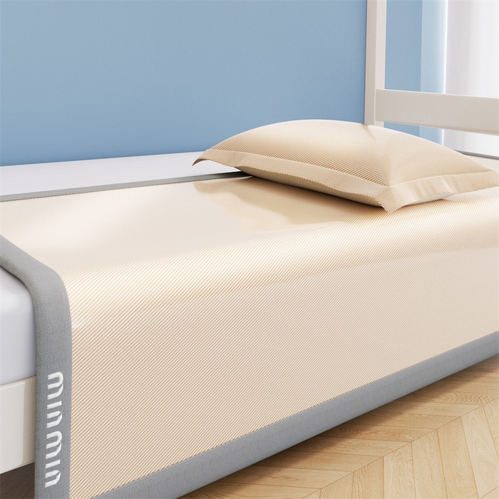 91家纺网 家纺一手货源 找家纺 女子家纺 2026新款学生床斜纹冰丝刺绣款凉席席子凉席 奶茶咖