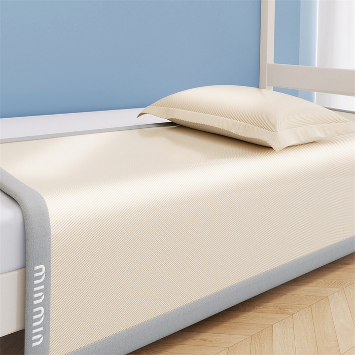 91家纺网 家纺一手货源 找家纺 女子家纺 2026新款学生床斜纹冰丝刺绣款凉席席子凉席 杏仁咖