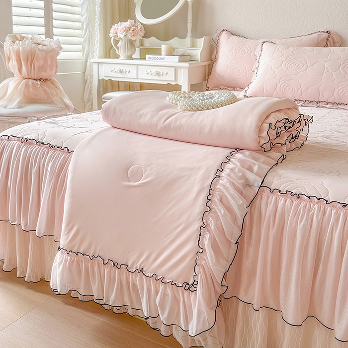 91家纺网 家纺一手货源 找家纺 网红馆（ck家纺） 2026春夏新款仲夏冰丝凉席夏被夏凉被空调被四件套 仲夏-粉