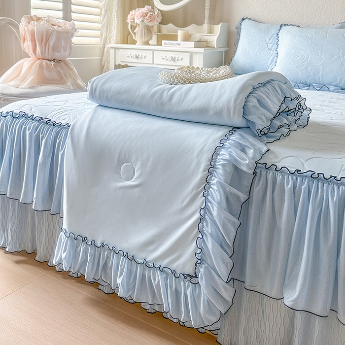 91家纺网 家纺一手货源 找家纺 网红馆（ck家纺） 2026春夏新款仲夏冰丝凉席夏被夏凉被空调被四件套 仲夏-蓝