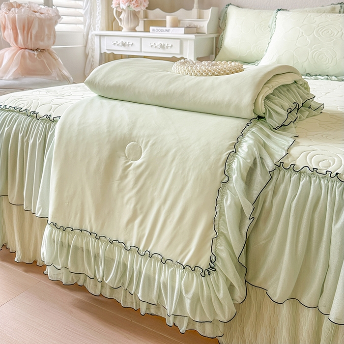 91家纺网 家纺一手货源 找家纺 网红馆（ck家纺） 2026春夏新款仲夏冰丝凉席夏被夏凉被空调被四件套 仲夏-绿