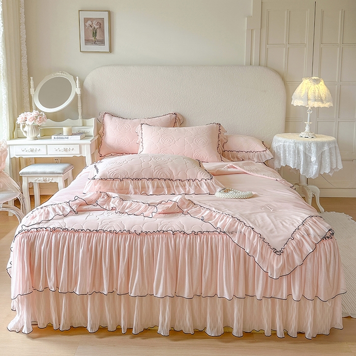 91家纺网 家纺一手货源 找家纺 网红馆（ck家纺） 2026春夏新款仲夏冰丝凉席夏被夏凉被空调被四件套 仲夏-粉