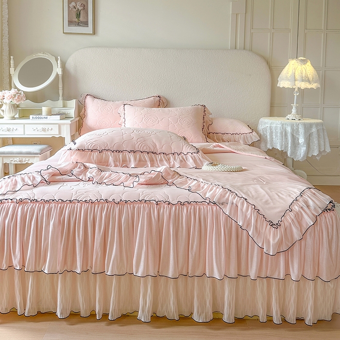 91家纺网 家纺一手货源 找家纺 网红馆（ck家纺） 2026春夏新款仲夏冰丝凉席夏被夏凉被空调被四件套 仲夏-粉