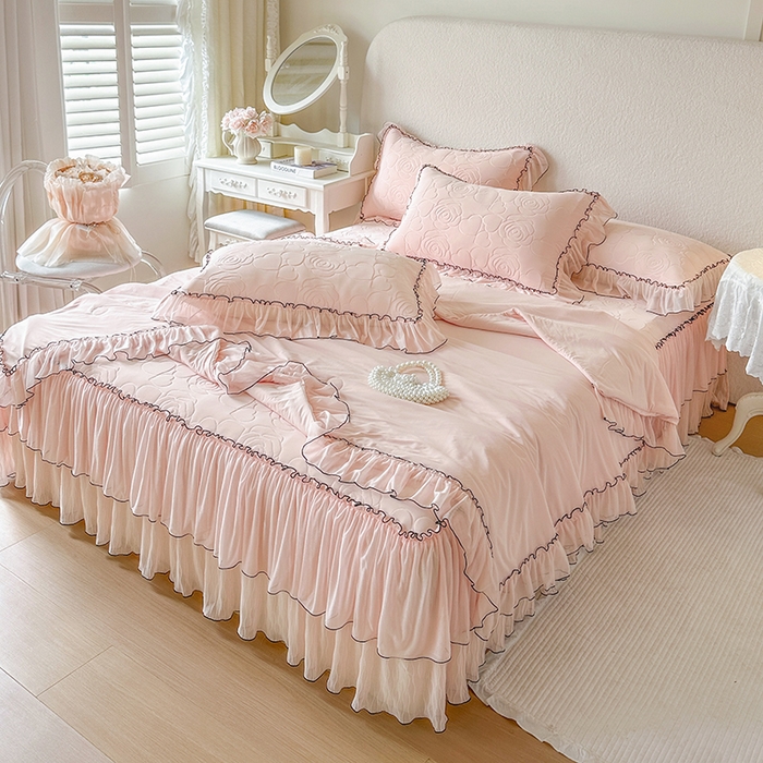 91家纺网 家纺一手货源 找家纺 网红馆（ck家纺） 2026春夏新款仲夏冰丝凉席夏被夏凉被空调被四件套 仲夏-粉