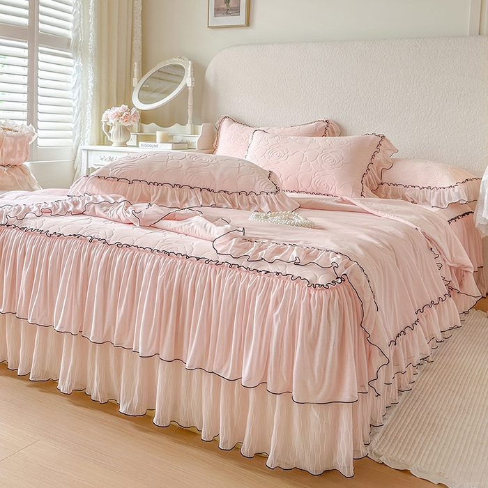 91家纺网 家纺一手货源 找家纺 网红馆（ck家纺） 2026春夏新款仲夏冰丝凉席夏被夏凉被空调被四件套 仲夏-粉