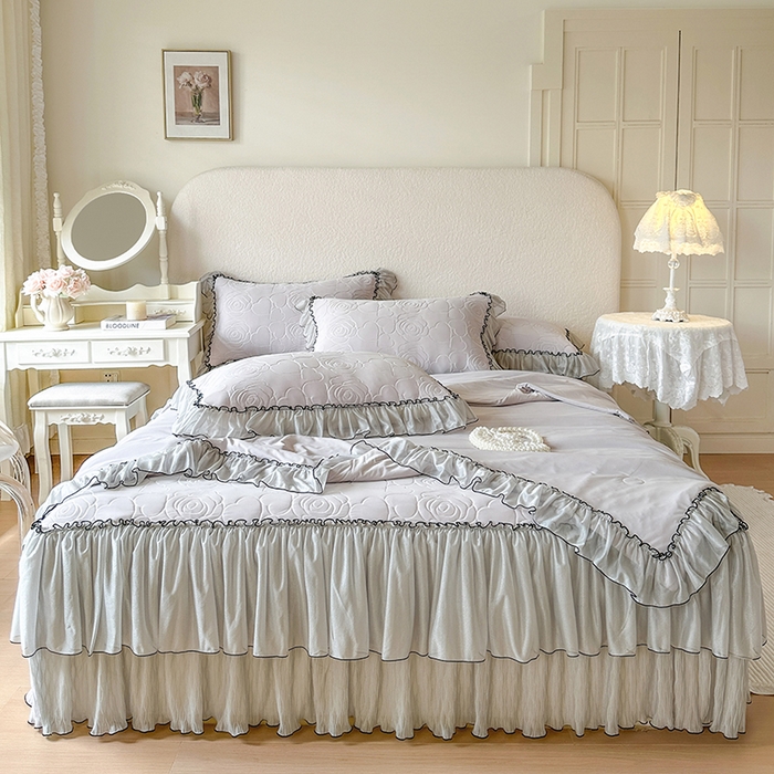 91家纺网 家纺一手货源 找家纺 网红馆（ck家纺） 2026春夏新款仲夏冰丝凉席夏被夏凉被空调被四件套 仲夏-灰