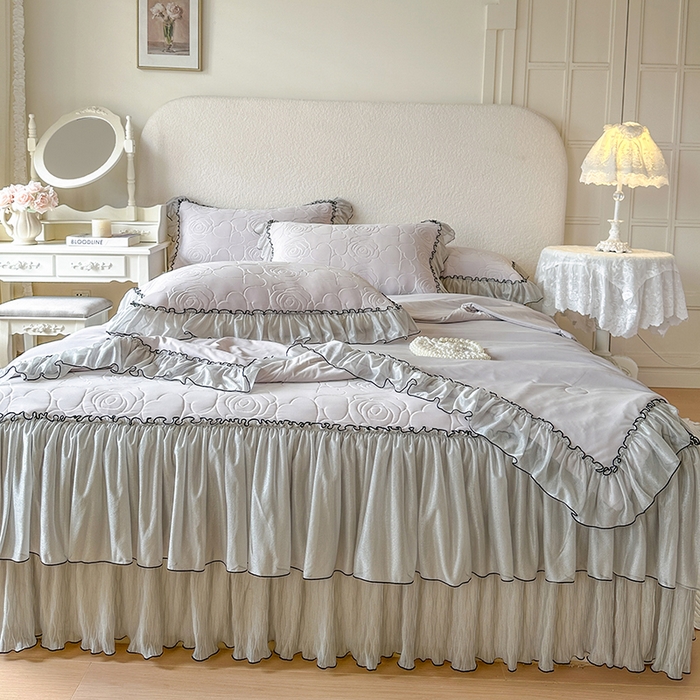 91家纺网 家纺一手货源 找家纺 网红馆（ck家纺） 2026春夏新款仲夏冰丝凉席夏被夏凉被空调被四件套 仲夏-灰