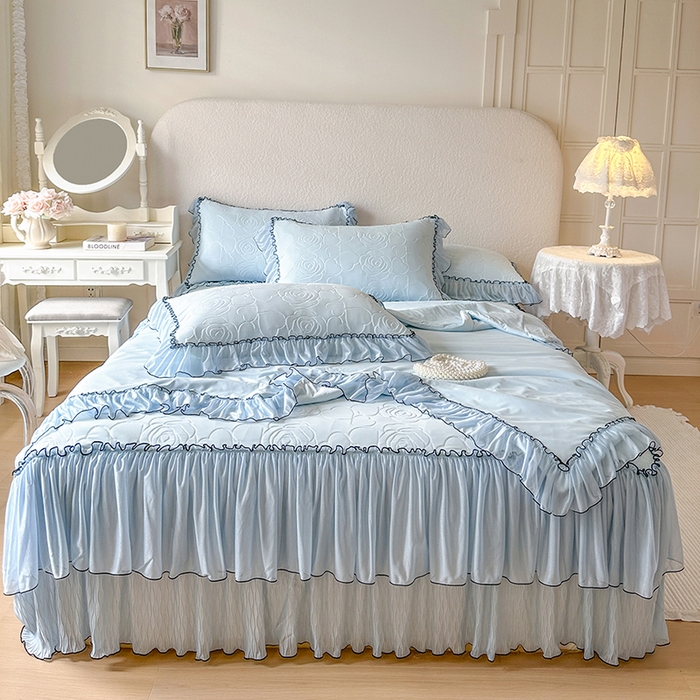 91家纺网 家纺一手货源 找家纺 网红馆（ck家纺） 2026春夏新款仲夏冰丝凉席夏被夏凉被空调被四件套 仲夏-蓝