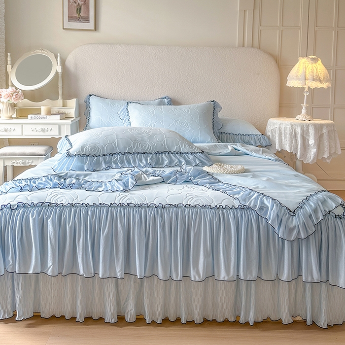 91家纺网 家纺一手货源 找家纺 网红馆（ck家纺） 2026春夏新款仲夏冰丝凉席夏被夏凉被空调被四件套 仲夏-蓝