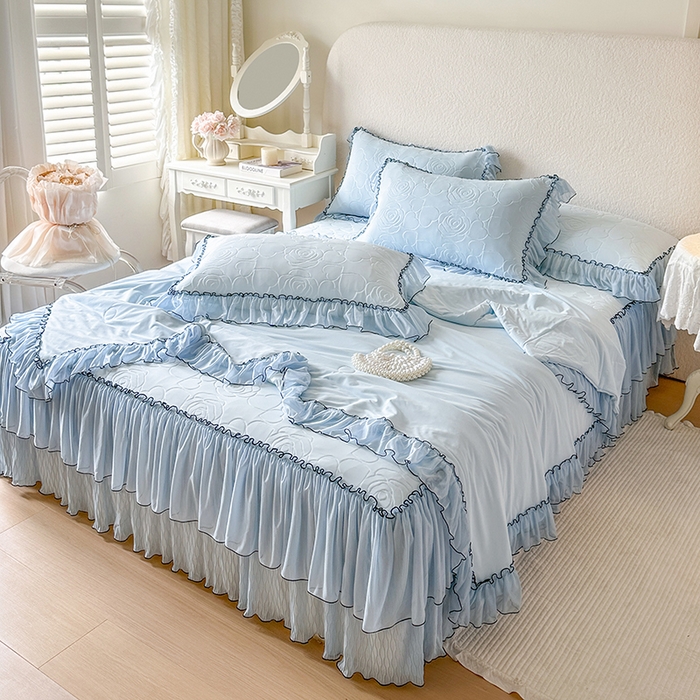 91家纺网 家纺一手货源 找家纺 网红馆（ck家纺） 2026春夏新款仲夏冰丝凉席夏被夏凉被空调被四件套 仲夏-蓝