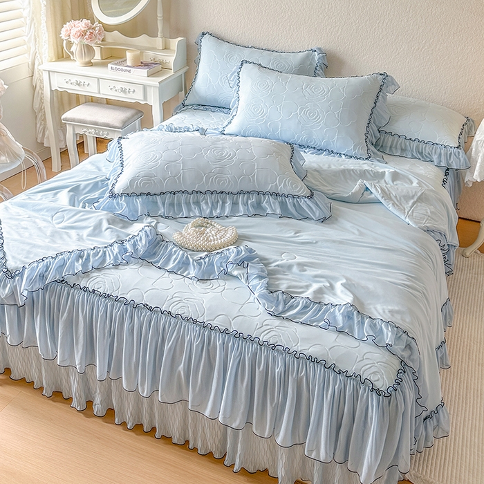 91家纺网 家纺一手货源 找家纺 网红馆（ck家纺） 2026春夏新款仲夏冰丝凉席夏被夏凉被空调被四件套 仲夏-蓝