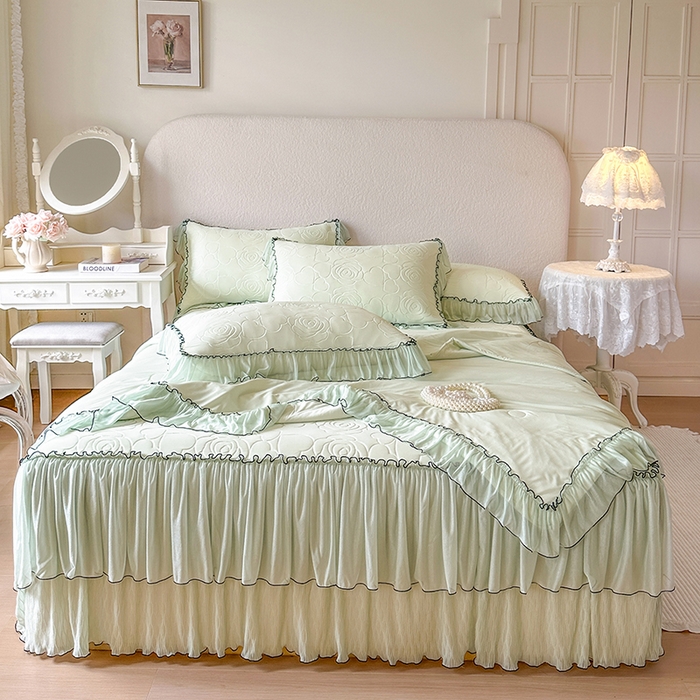 91家纺网 家纺一手货源 找家纺 网红馆（ck家纺） 2026春夏新款仲夏冰丝凉席夏被夏凉被空调被四件套 仲夏-绿