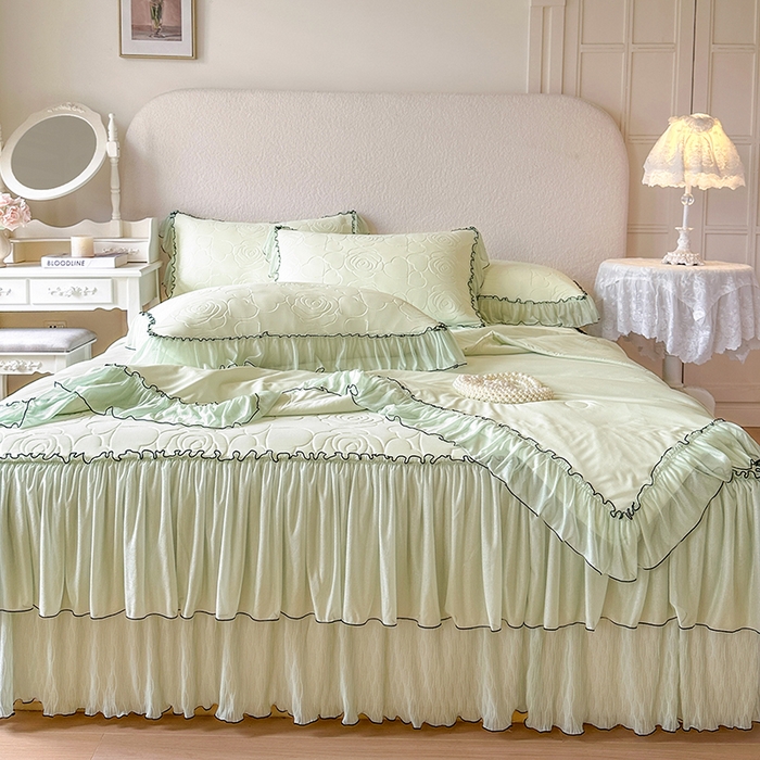 91家纺网 家纺一手货源 找家纺 网红馆（ck家纺） 2026春夏新款仲夏冰丝凉席夏被夏凉被空调被四件套 仲夏-绿