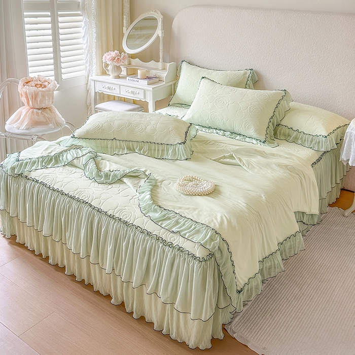 91家纺网 家纺一手货源 找家纺 网红馆（ck家纺） 2026春夏新款仲夏冰丝凉席夏被夏凉被空调被四件套 仲夏-绿