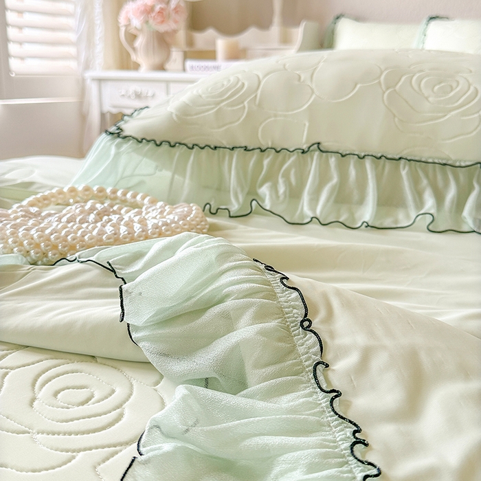 91家纺网 家纺一手货源 找家纺 网红馆（ck家纺） 2026春夏新款仲夏冰丝凉席夏被夏凉被空调被四件套 仲夏-绿