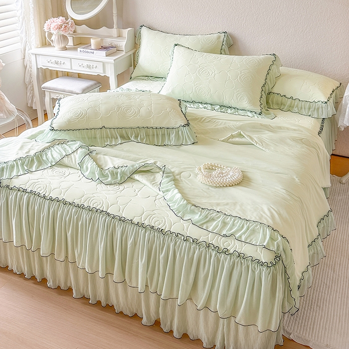 91家纺网 家纺一手货源 找家纺 网红馆（ck家纺） 2026春夏新款仲夏冰丝凉席夏被夏凉被空调被四件套 仲夏-绿