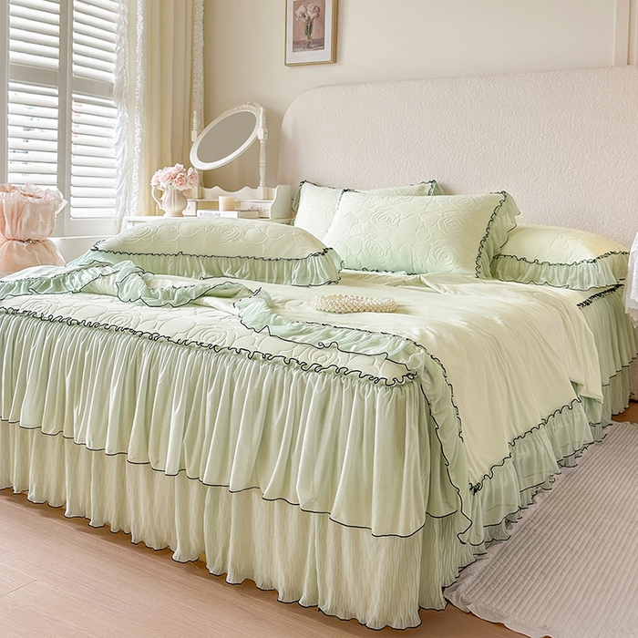 91家纺网 家纺一手货源 找家纺 网红馆（ck家纺） 2026春夏新款仲夏冰丝凉席夏被夏凉被空调被四件套 仲夏-绿