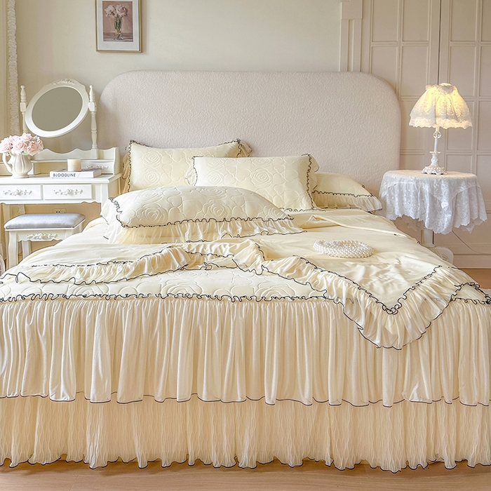 91家纺网 家纺一手货源 找家纺 网红馆（ck家纺） 2026春夏新款仲夏冰丝凉席夏被夏凉被空调被四件套 仲夏-米