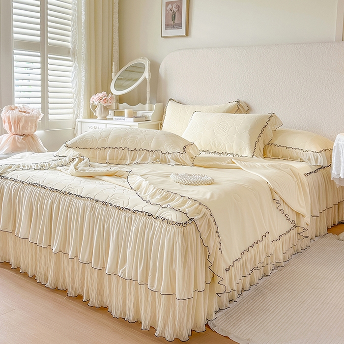 91家纺网 家纺一手货源 找家纺 网红馆（ck家纺） 2026春夏新款仲夏冰丝凉席夏被夏凉被空调被四件套 仲夏-米