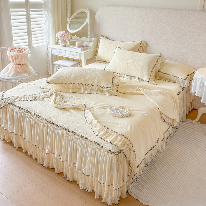 91家纺网 家纺一手货源 找家纺 网红馆（ck家纺） 2026春夏新款仲夏冰丝凉席夏被夏凉被空调被四件套 仲夏-米