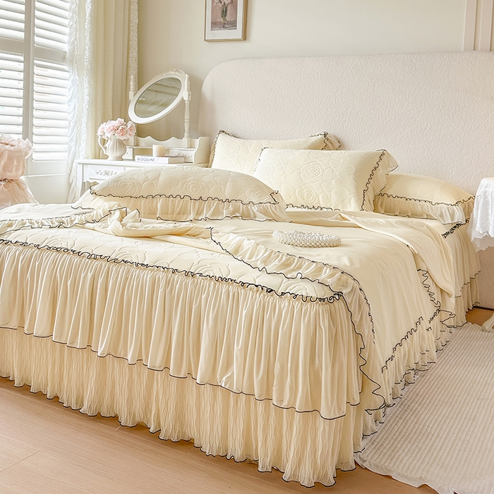 91家纺网 家纺一手货源 找家纺 网红馆（ck家纺） 2026春夏新款仲夏冰丝凉席夏被夏凉被空调被四件套 仲夏-米