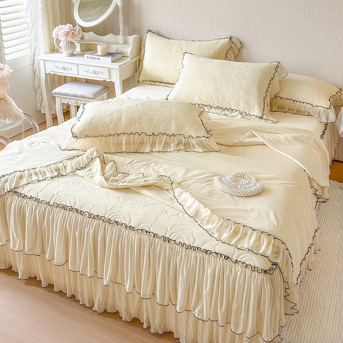 91家纺网 家纺一手货源 找家纺 网红馆（ck家纺） 2026春夏新款仲夏冰丝凉席夏被夏凉被空调被四件套 仲夏-米