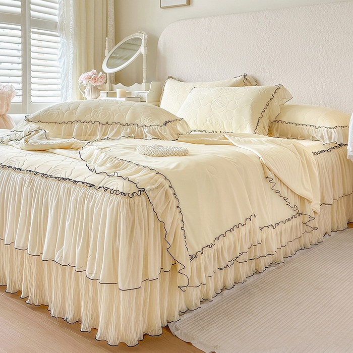 91家纺网 家纺一手货源 找家纺 网红馆（ck家纺） 2026春夏新款仲夏冰丝凉席夏被夏凉被空调被四件套 仲夏-米