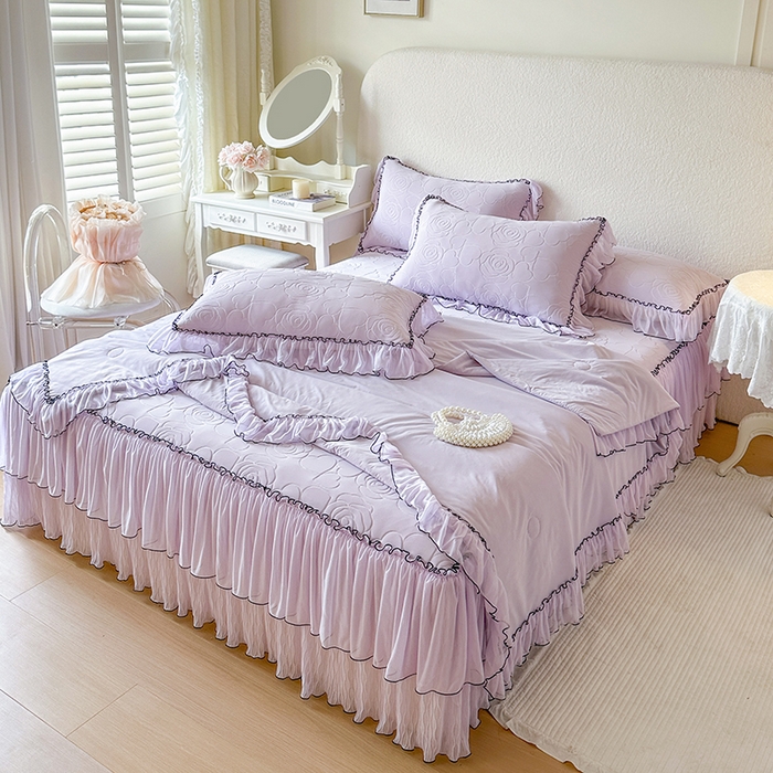 91家纺网 家纺一手货源 找家纺 网红馆（ck家纺） 2026春夏新款仲夏冰丝凉席夏被夏凉被空调被四件套 仲夏-紫