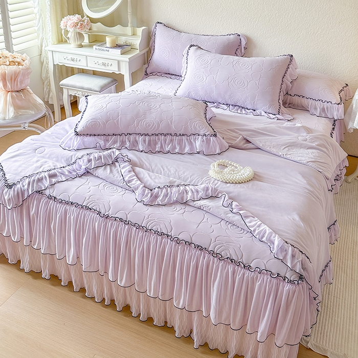 91家纺网 家纺一手货源 找家纺 网红馆（ck家纺） 2026春夏新款仲夏冰丝凉席夏被夏凉被空调被四件套 仲夏-紫