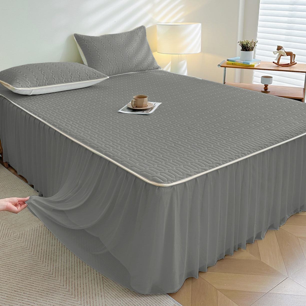 91家纺网 家纺一手货源 找家纺 5.4【焕新季 六人助力19.9带回家】A类凉感冰丝乳胶凉席床裙可机洗（下单规则请看详情页）