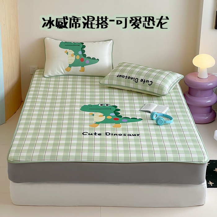 91家纺网 家纺一手货源 找家纺 （总）桃子家居 2026新款A类ins博主卡通数码印花高级品质撞色中分子1200D冰感丝凉感席冰丝三件套平铺床笠系列