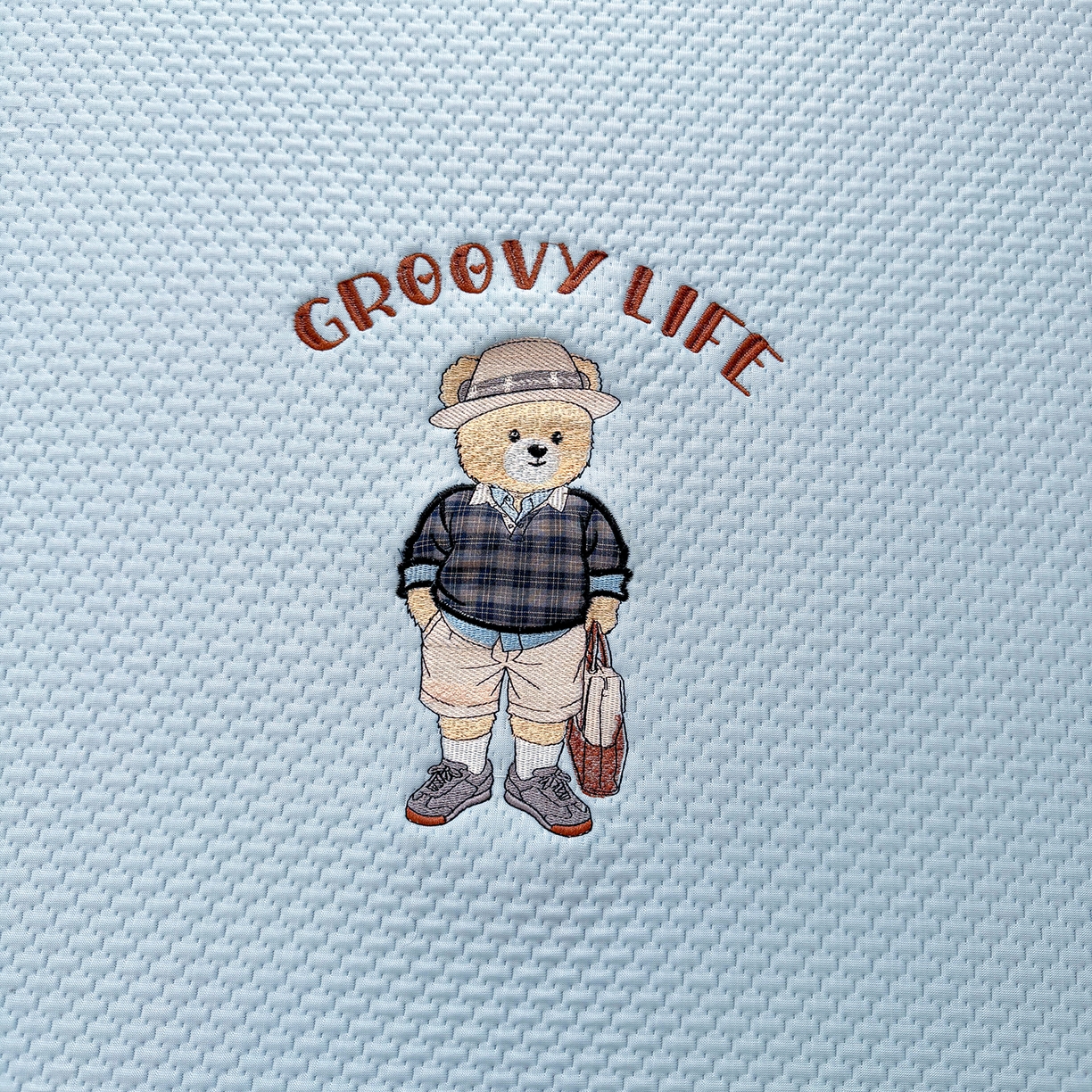 91家纺网 家纺一手货源 找家纺 喜居 2026新款凉感PE小熊刺绣系列床笠款凉席 凉感PE床笠-Mr. Bear-蓝