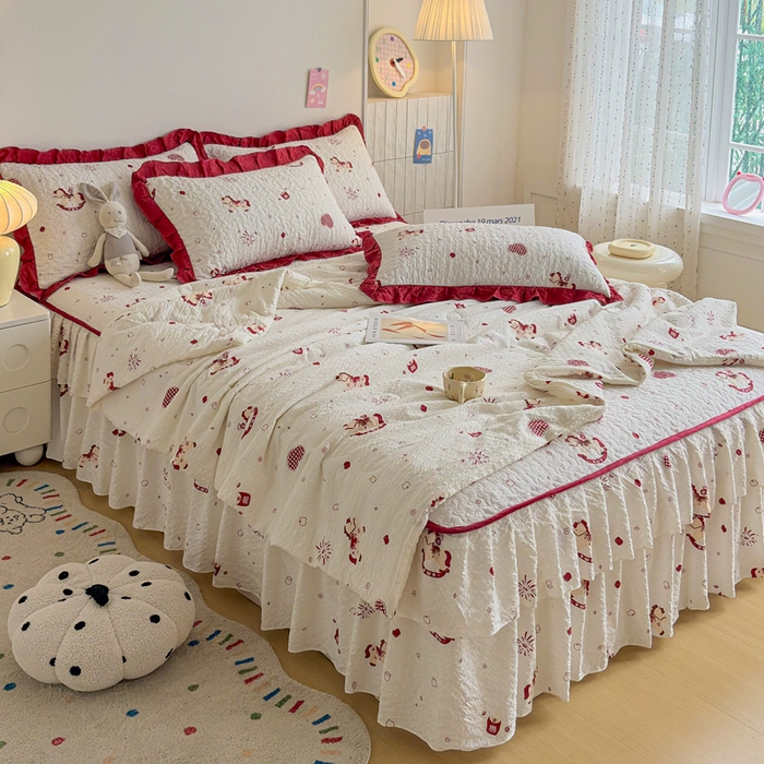 91家纺网 家纺一手货源 找家纺 铠畅家纺 2026新款泡芙纱水洗棉夏被四件套 摇摇木马