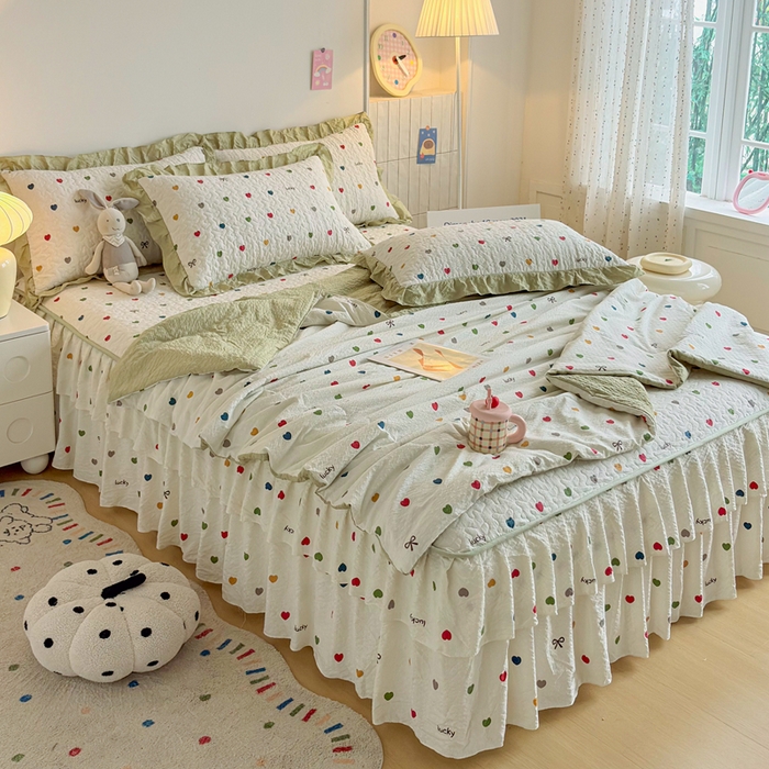 91家纺网 家纺一手货源 找家纺 铠畅家纺 2026新款泡芙纱水洗棉夏被四件套 彩心日记