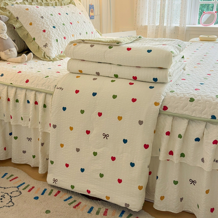 铠畅家纺 2026新款泡芙纱水洗棉夏被四件套 彩心日记