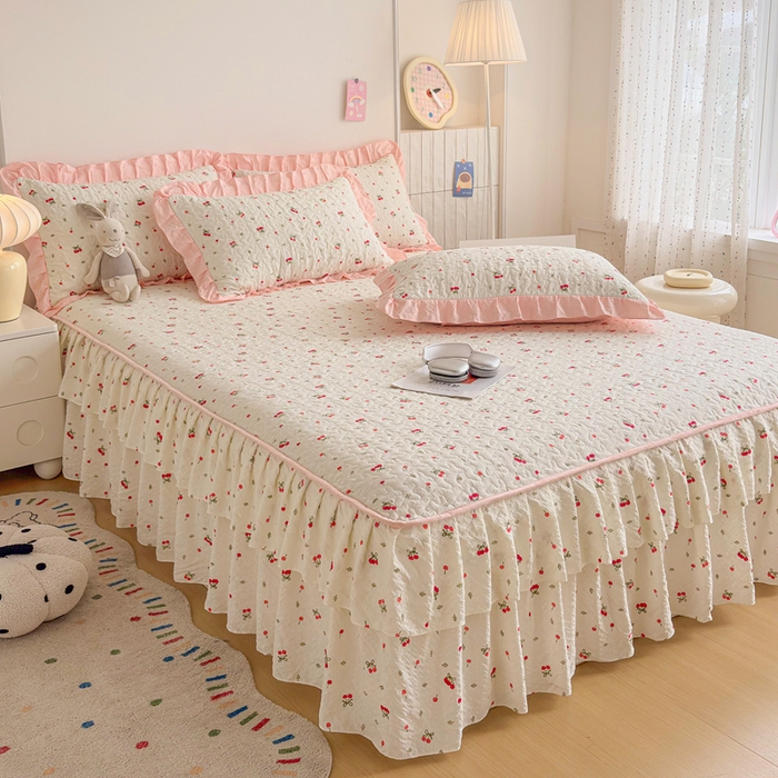 91家纺网 家纺一手货源 找家纺 铠畅家纺 2026新款泡芙纱水洗棉夏被四件套 粉樱甜梅