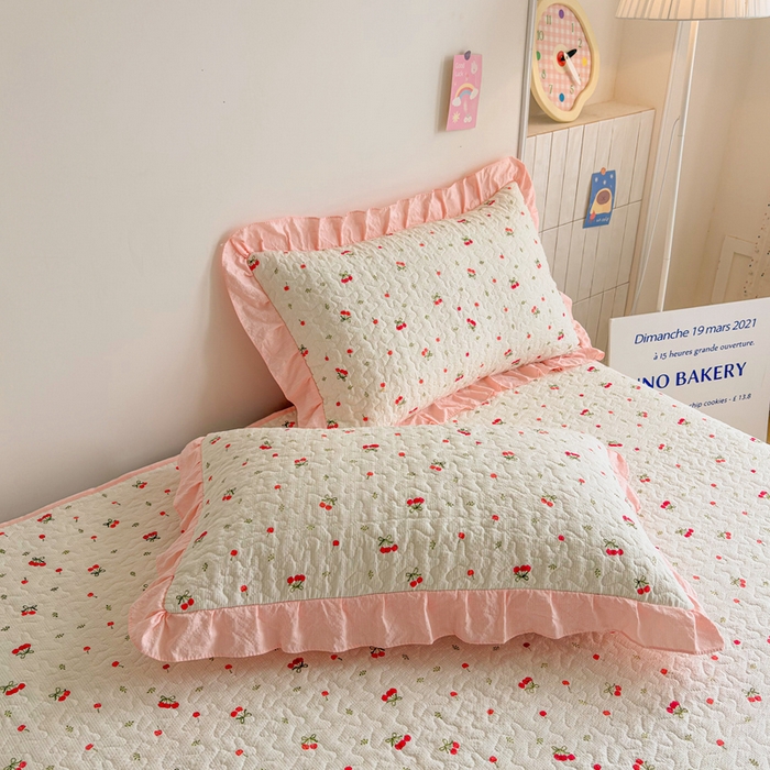 91家纺网 家纺一手货源 找家纺 铠畅家纺 2026新款泡芙纱水洗棉夏被四件套 粉樱甜梅