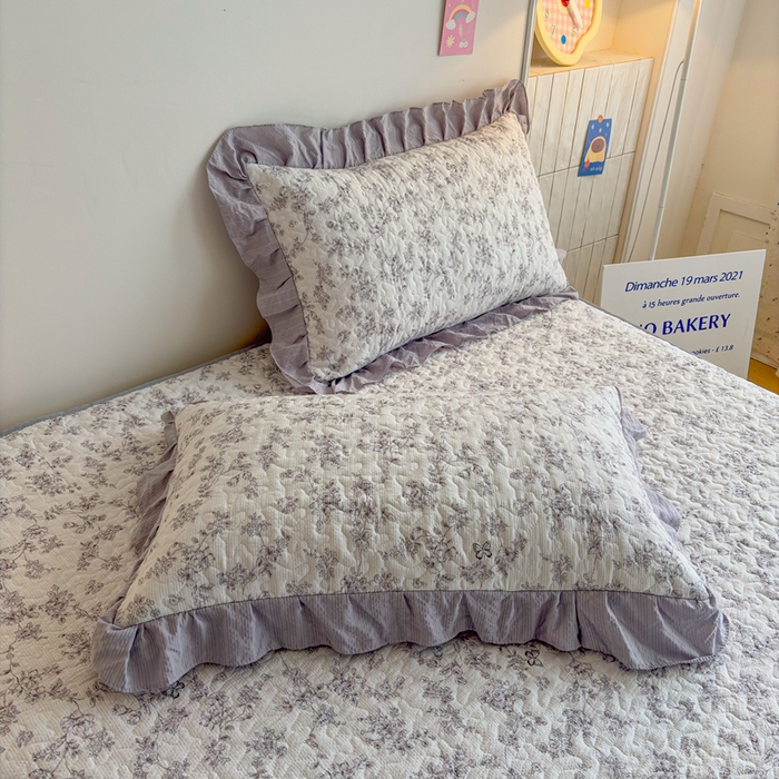 91家纺网 家纺一手货源 找家纺 铠畅家纺 2026新款泡芙纱水洗棉夏被四件套 灰影花眠