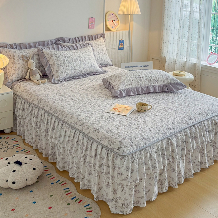 91家纺网 家纺一手货源 找家纺 铠畅家纺 2026新款泡芙纱水洗棉夏被四件套 灰影花眠