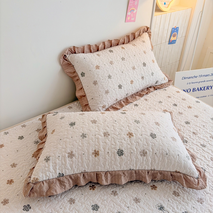 91家纺网 家纺一手货源 找家纺 铠畅家纺 2026新款泡芙纱水洗棉夏被四件套 焦糖花野