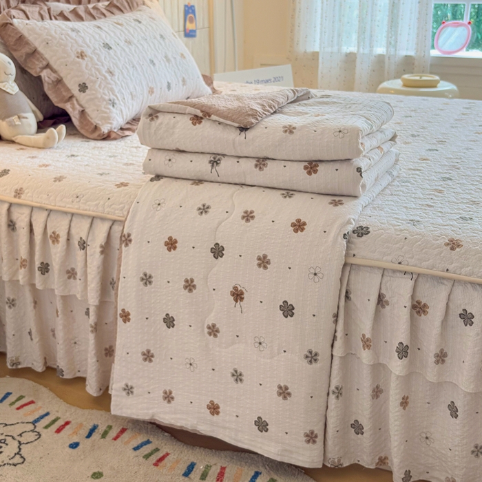 铠畅家纺 2026新款泡芙纱水洗棉夏被四件套 焦糖花野