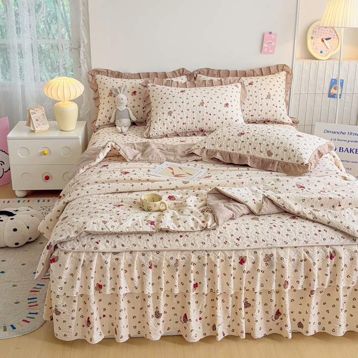 91家纺网 家纺一手货源 找家纺 铠畅家纺 2026新款泡芙纱水洗棉夏被四件套 奶咖新豹