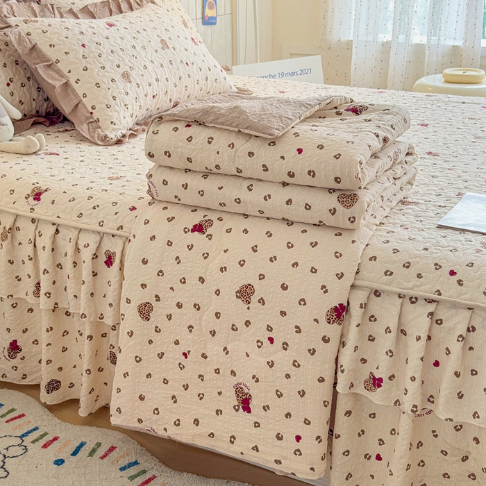 铠畅家纺 2026新款泡芙纱水洗棉夏被四件套 奶咖新豹