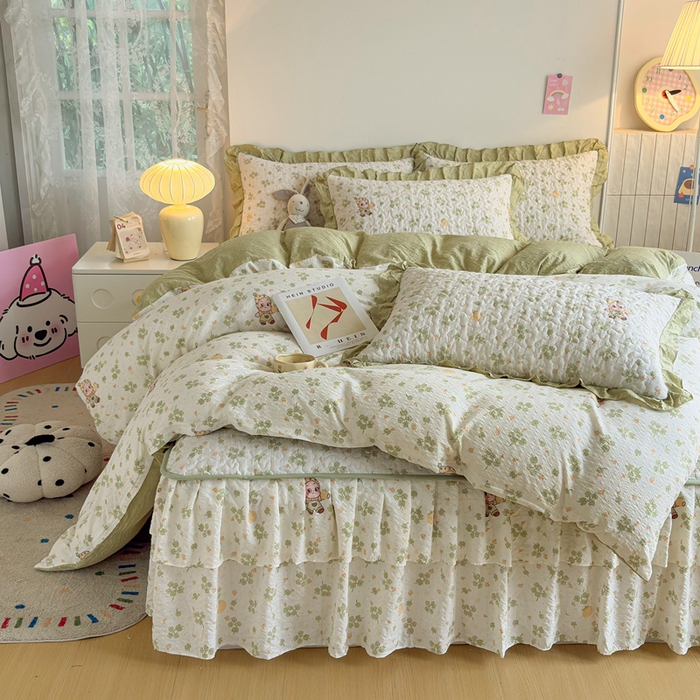 91家纺网 家纺一手货源 找家纺 铠畅家纺 2026新款泡芙纱水洗棉夏被四件套 青禾于免