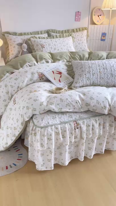 91家纺网 家纺一手货源 找家纺 铠畅家纺 2026新款泡芙纱水洗棉夏被四件套 青禾于免