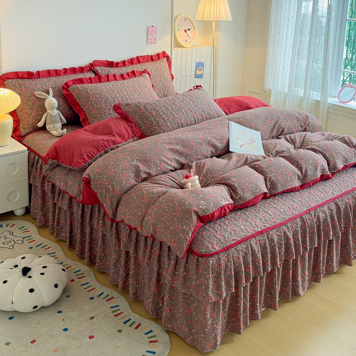 91家纺网 家纺一手货源 找家纺 铠畅家纺 2026新款泡芙纱水洗棉夏被四件套 裳红旧梦