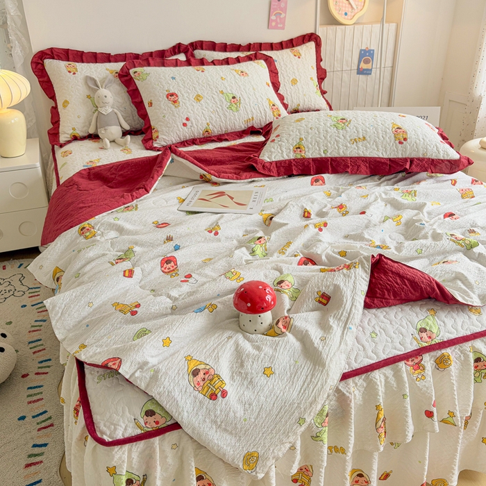 91家纺网 家纺一手货源 找家纺 铠畅家纺 2026新款泡芙纱水洗棉夏被四件套 同梦圆舞曲